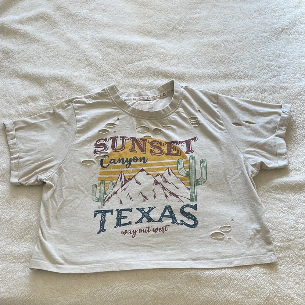 Cream Crop Top with Sunset Texas Graphic